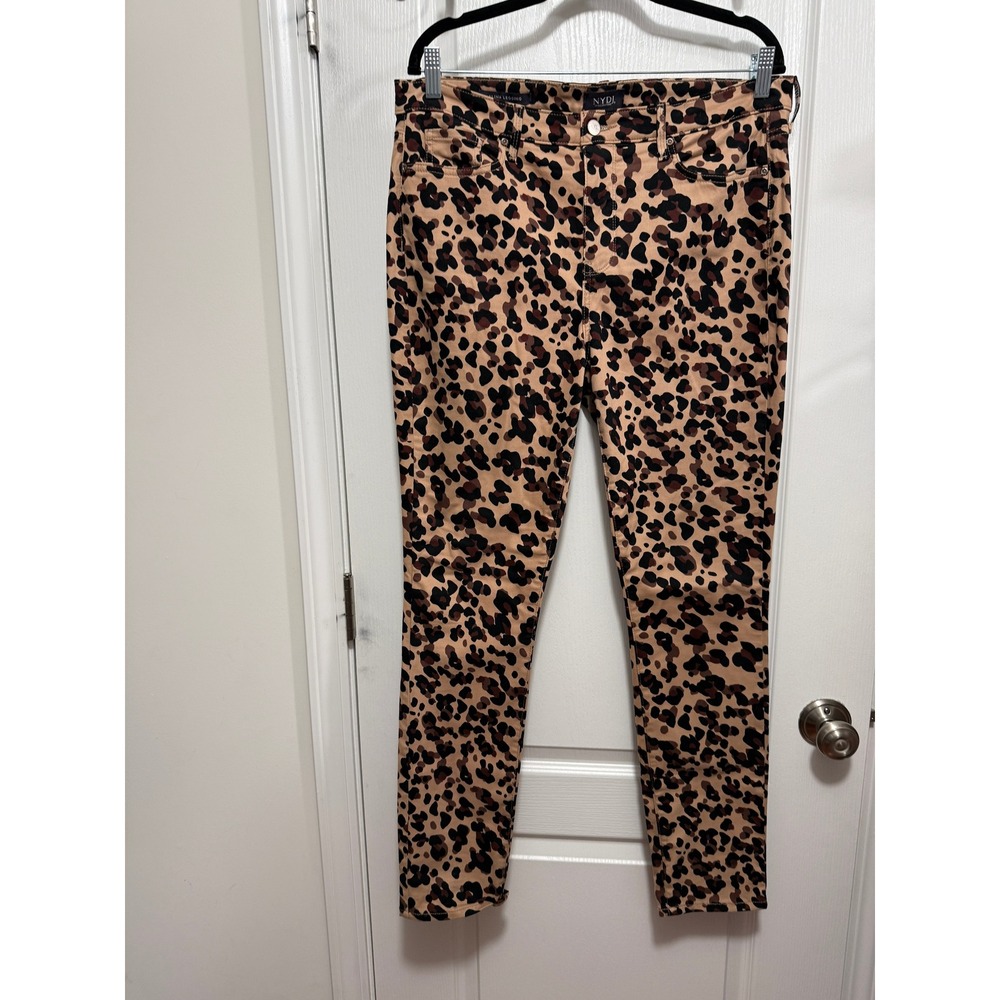 NYDJ Alina Legging Leopard Print Jeans Lift Tuck Technology Tan Brown Black 12